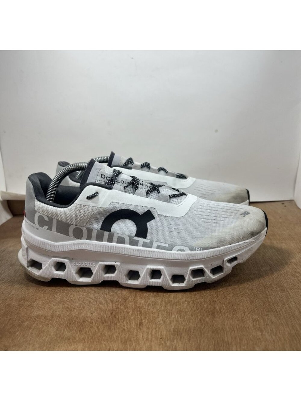 On Running Cloudmonster 61.98433 Women 10.5 CloudTec Running Shoes White Black